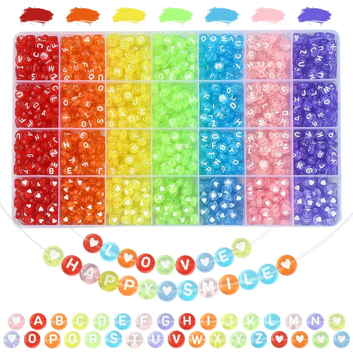 Letter Beads, 4x7mm Round Alphabet Beads for Bracelets in 28 Grid Box for Jewelry Making Friendship Bracelet Kit