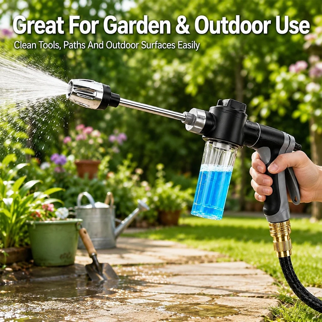 High-Pressure Car Wash Gun With Extended Spray Wand. Adjustable Nozzle For Garden Hose. Suitable For Cleaning Bicycles/ Vehicles/ Outdoor Areas/ Gardening Watering. view 3