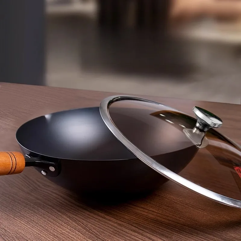 

Household Wok Rust Proof Uncoated Physical Cooked Iron Non Stick Flat Bottomed Wok Cooked Iron Flame Magnetic Universal