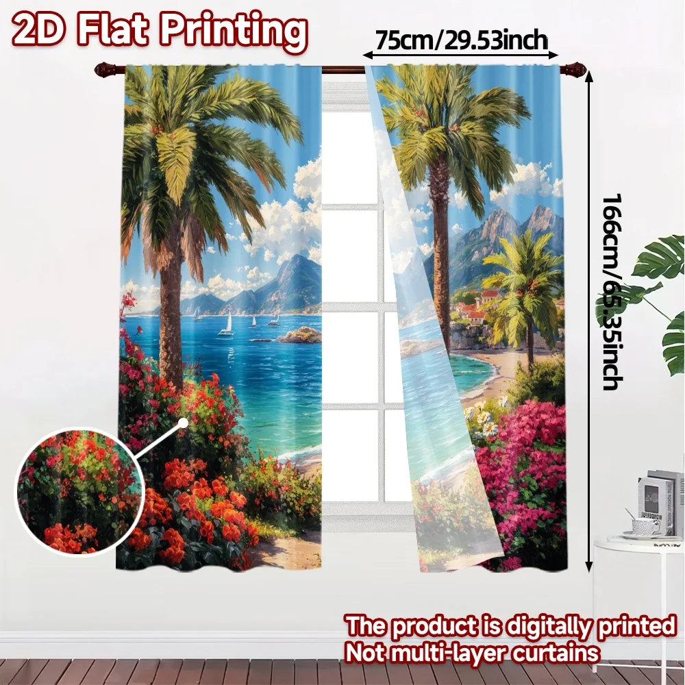 2pcs, 2D FLAT PRINTING Curtains (Without Rod) Tropical Escape Modern Modern Curtains Semi-Sheer Curtains Outdoor Decorations