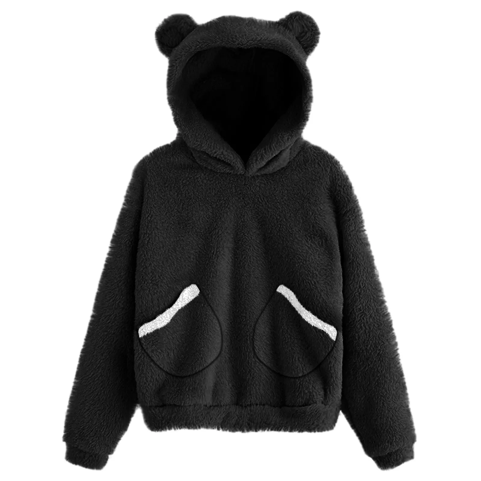 Winter Thick Warm Plush Coat Velvet Cashmere Women Hoody Sweatshirt Long Sleeve Fleece Warm Bear Shape Fuzzy Hoodie Pullover