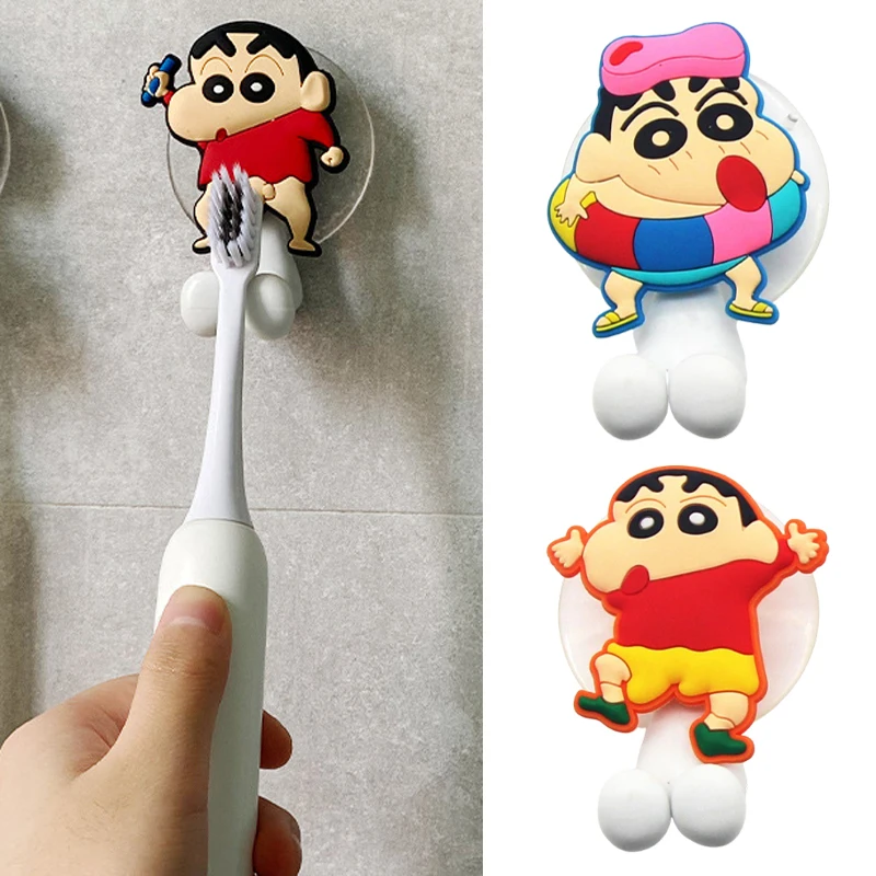 Crayon Shin-Chan ผู้ถือแปรงสีฟันติดผนังดูดถ้วยแปรงฟัน Rack การ์ตูน Traceless Hook อุปกรณ์ห้องน้ํา