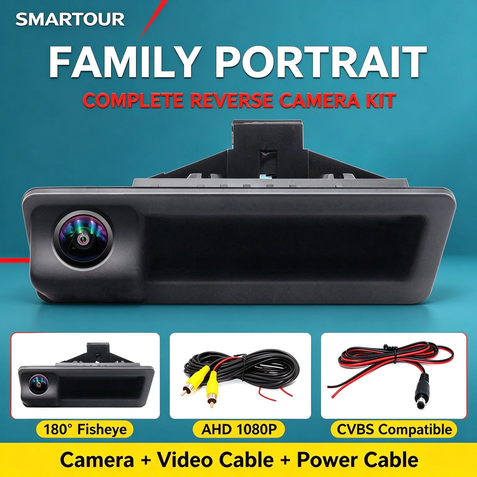 1080P AHD Starlight Night Vision Backup Camera 180° Fisheye Trunk Handle Reverse Camera Waterproof Parking Cam for BMW 5/3/X1/X5