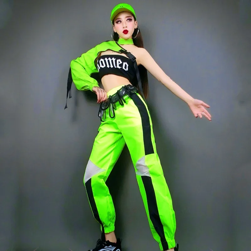 Hip Hop Clothes Fluorescent Green Outfit Hiphop Pants For Women Jazz Performance Stage Costume Bar Dj Gogo Dance Wear DNV14375
