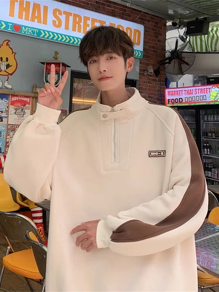 

Мужская повседневная свободная толстовка с воротником на пуговицах в гонконгском стиле, весенне-осенняя, модная, универсальная, немнущаяся