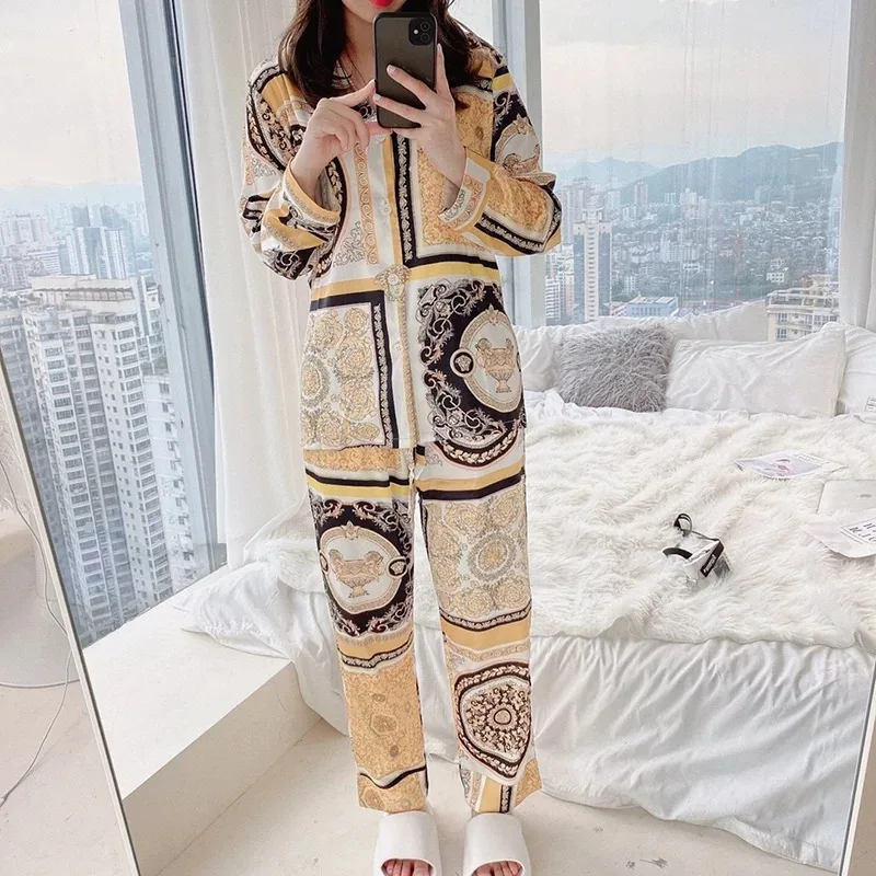 Early autumn sports casual long-sleeved trousers set drape fabric long-sleeved trousers spring and autumn suit vintage home clot