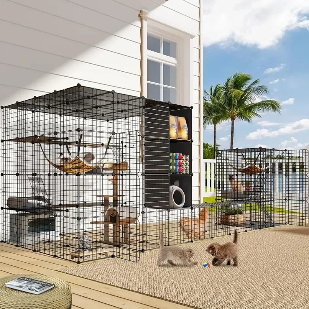 

Outdoor Cat Enclosures Catio Large Cat Cage Cat House With Roof Hammock Platforms DIY Pet Kennels Playpen for 1-6 Cats Rv Garden