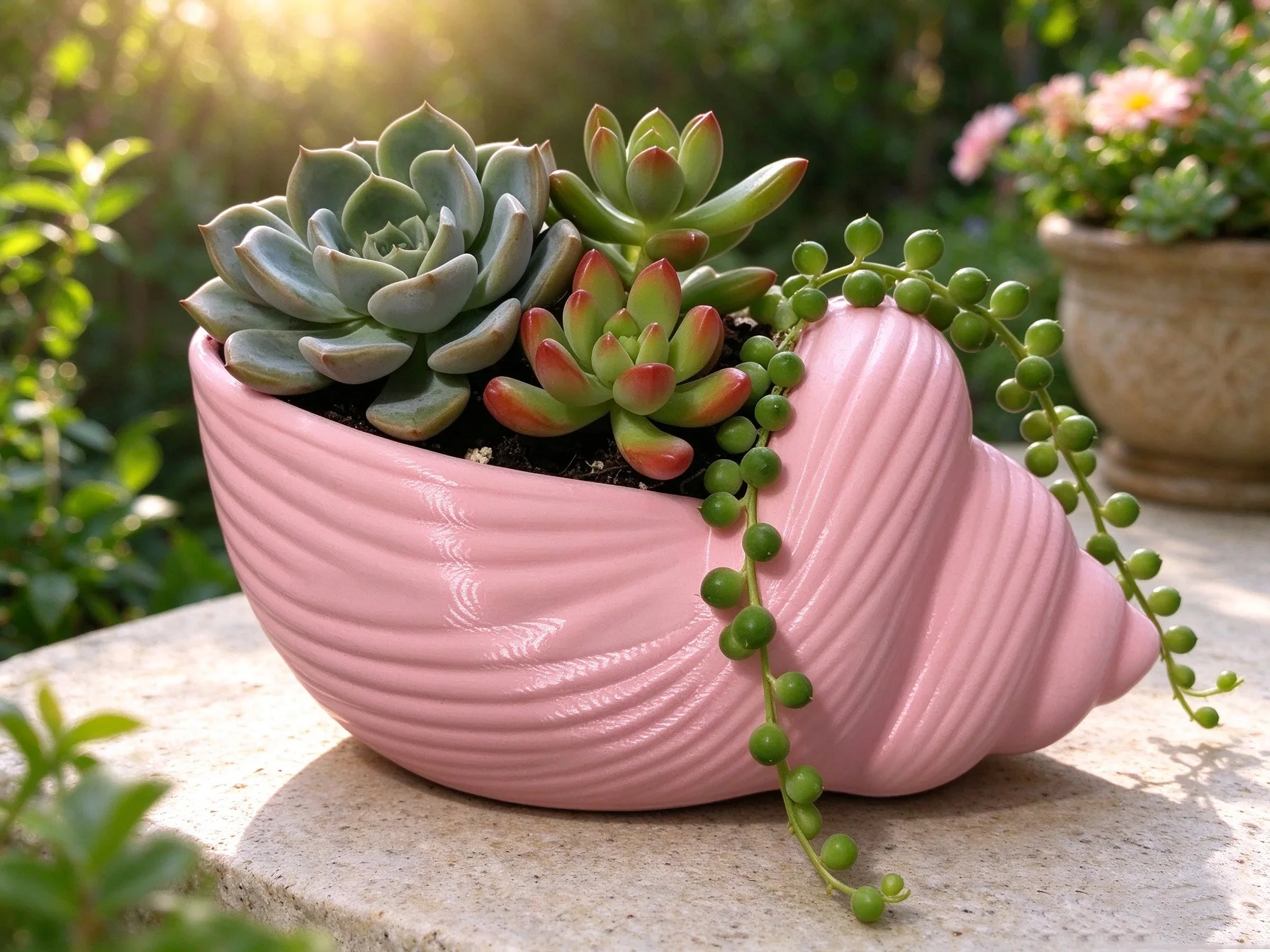 3D Printed Conch Shell Planter, Cute Pink Seashell Succulent Pot, Creative Home Desktop Decor Flower Pot, Gift for Plant Lovers
