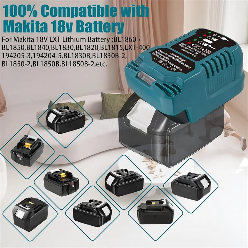 Mini Compact Battery Charger for Makita/Dewalt/Milwaukee/Bosch 18V Lithium Battery Portable Fast Charger with LED Light