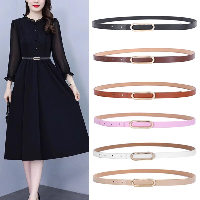 New Minimalist Versatile Women's PU Thin Belt Metal Buckle Matching Belt Female Sweater Adjustable Waistband Dress Jeans Belt