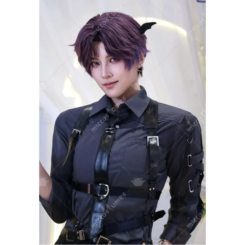 25COSMiccostumes Unisex Film Cosplay Zubehör Schwarzes Leder Body Harness Gürtel Set mit Taillenkette Handschuhe Krawatte