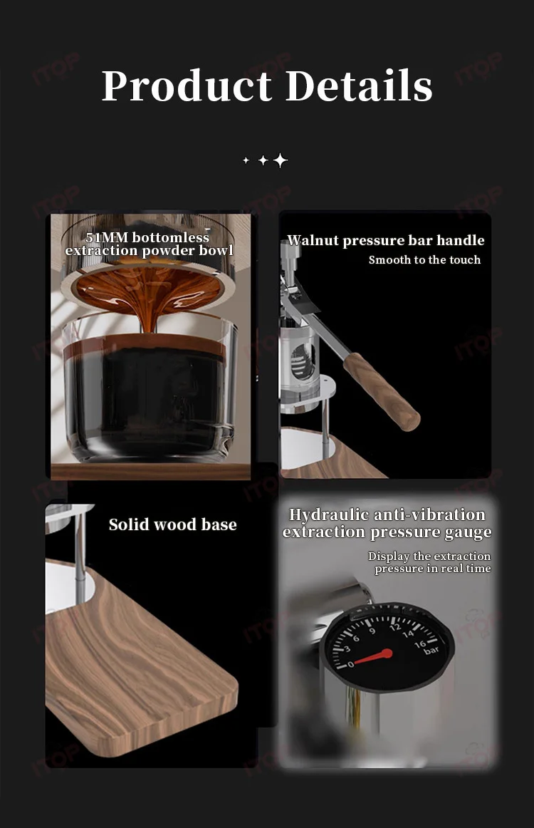 ITOP W1 ماكينة صنع القهوة اليدوية الصغيرة القابلة للفصل ماكينة إسبريسو خارجية 1-16 بار 51 مللي متر رأس تخمير 80 مللي تجويف