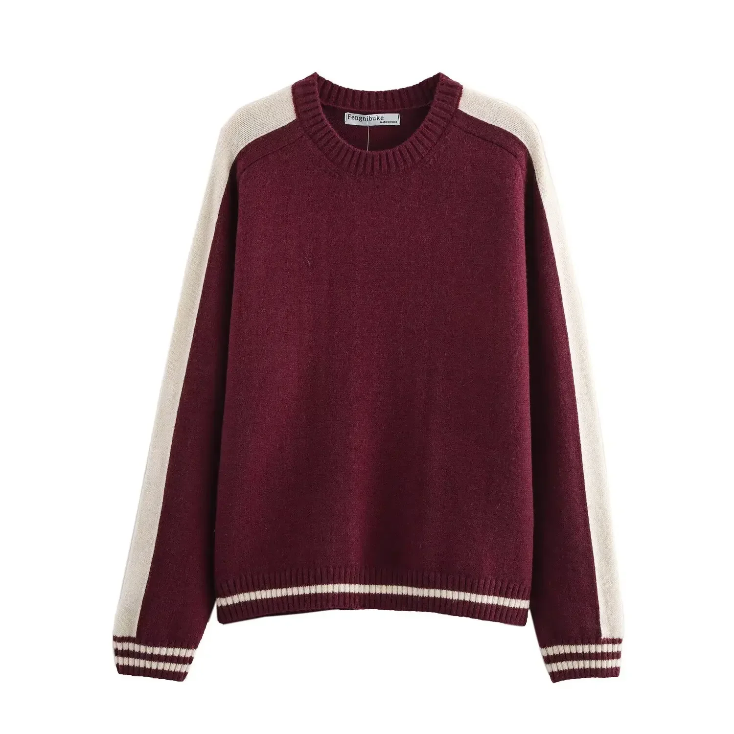 

New Autumn Winter Fashion Casual Patchwork O-Neck Knitted Tops For Women Korean Elegant Base Pullover Sweater Pull Femme