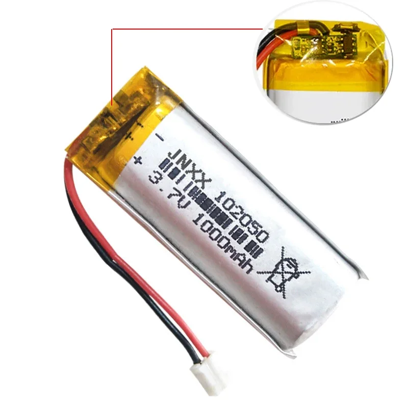 3.7V 1000mAh 102050 Lipo Cells Lithium Polymer Rechargeable Battery for GPS Recording Pen LED Light Beauty Instrument Speaker