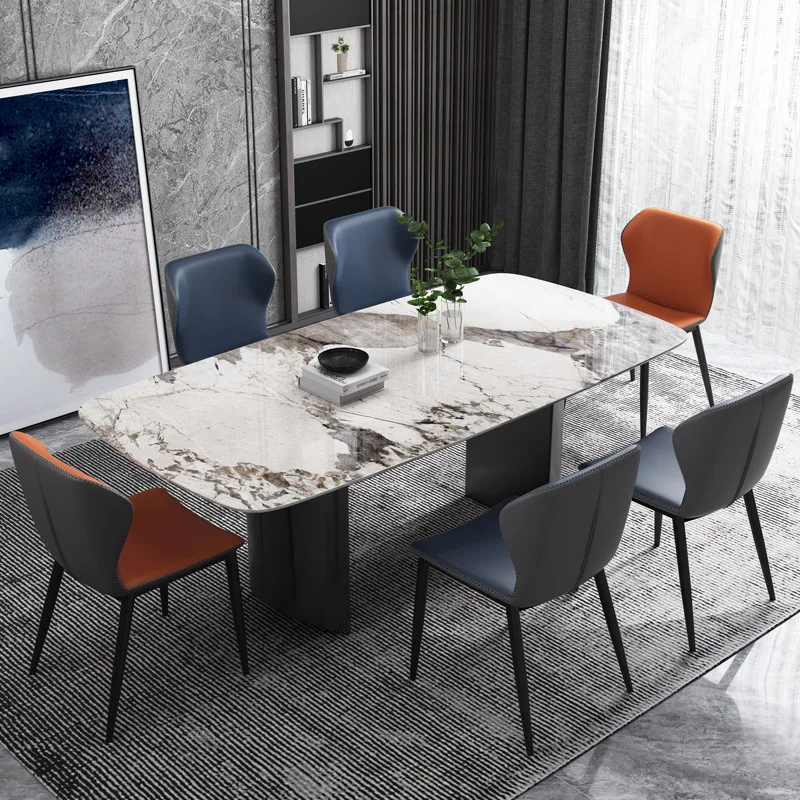 Hot Sale Customizable New Luxury Modern Dining Room Home Furniture 6 Dining Chairs Marble Dining Table Set