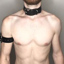 Harajuku Gothic Punk Bdsm Collar Choker Neck Arm Bondage Pu Leather Belts For Men Gay Erotic Sexual Fetish Leather Harness