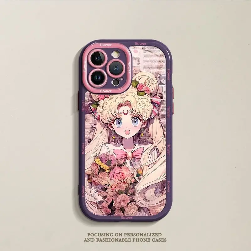 Sailor Moon cartoon kawaii phone case for iPhone15/14ProMax13 12/11 all-inclusive XS/XR/X anti-fall birthday gift wholesale