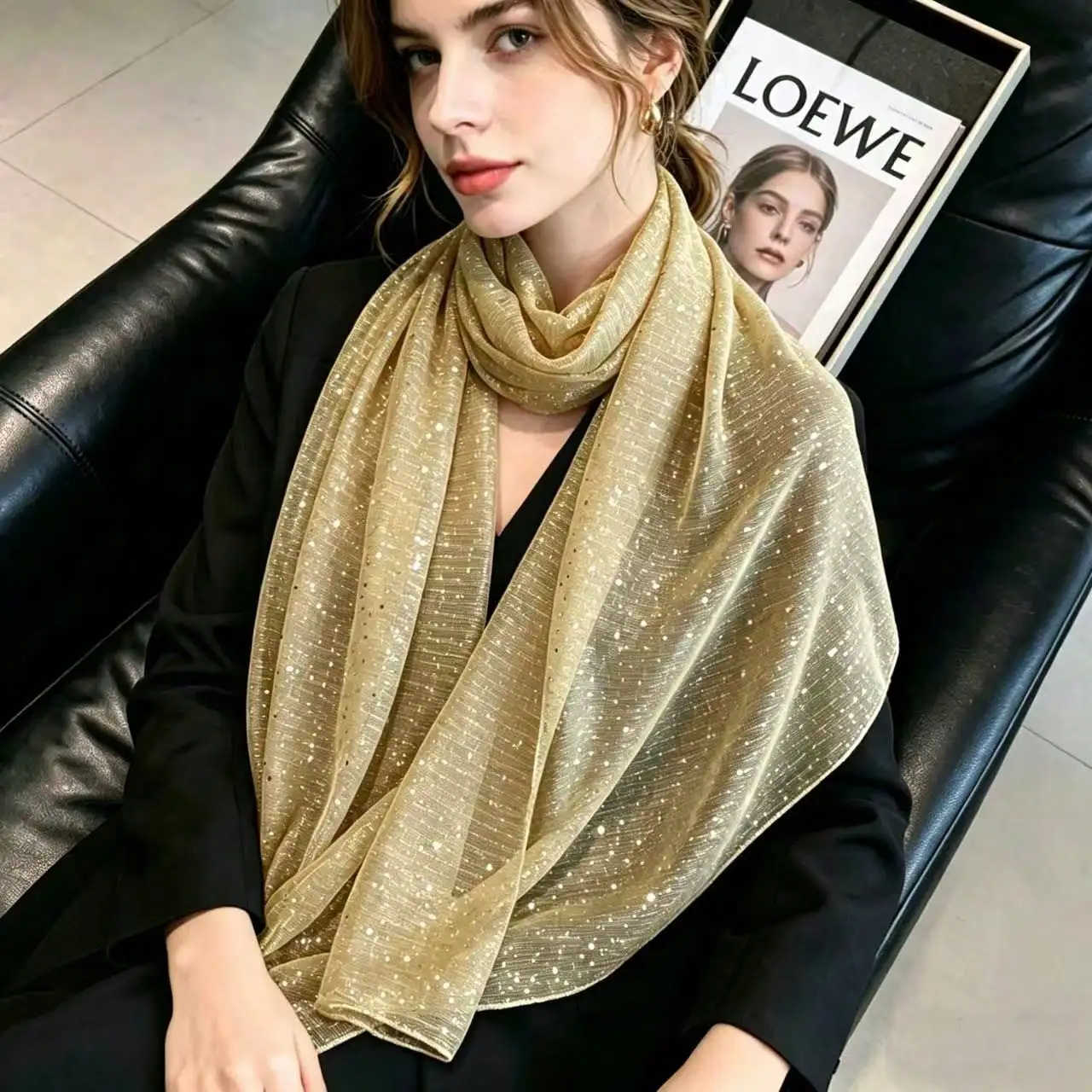 1pc Women's Lightweight Solid Color Sequin Bandana Scarf, Headscarf, Middle Eastern Hijab, Decorative Shawl, Sun Protection
