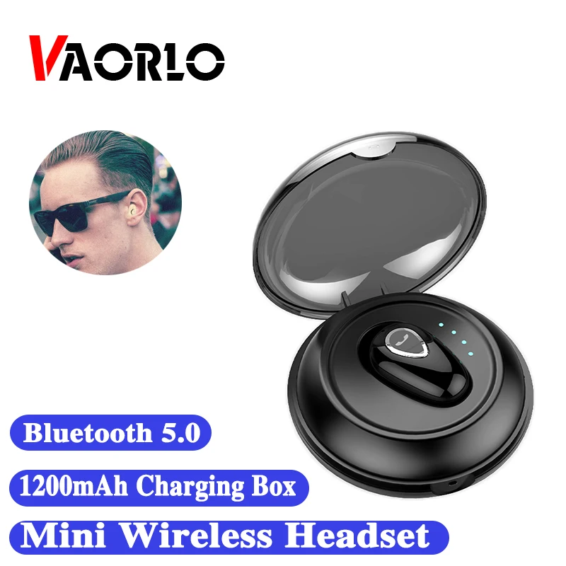 VAORLO Mini Earphone Bluetooth 5.0 Wireless Headphones Hi-Fi Bass Music Headset with HD Mic 1200mAh Charging Box Sports Earbuds