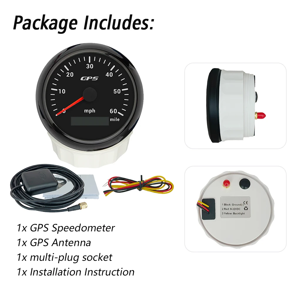 عداد السرعة Rhaxel 85mm GPS 30KM/H 80MPH 200MPH عداد المسافات مع 7 ألوان خلفية 12 فولت 24 فولت لأوعية الدراجات النارية في السيارة