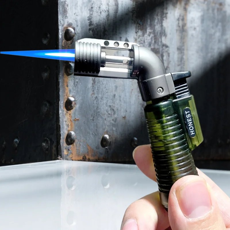 Metal Gun Tip Lighters Transparent Body Visible Gas Inflatable Lighter Portable Elbow Gun Lighter Ignition Gadgets