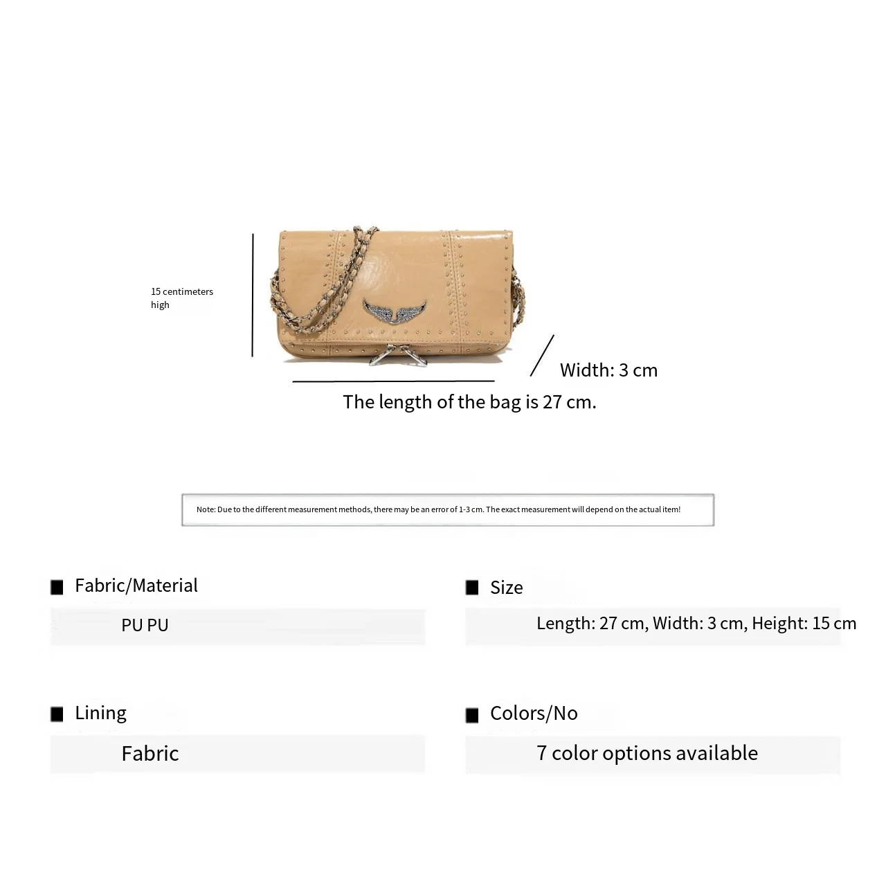 Bolso Bandolera Tipo Sobre Pequeño para Mujer 2026, Bolso de Hombro Casual de Cuero Encerado Negro Suave con Cadena de Remaches Plateados