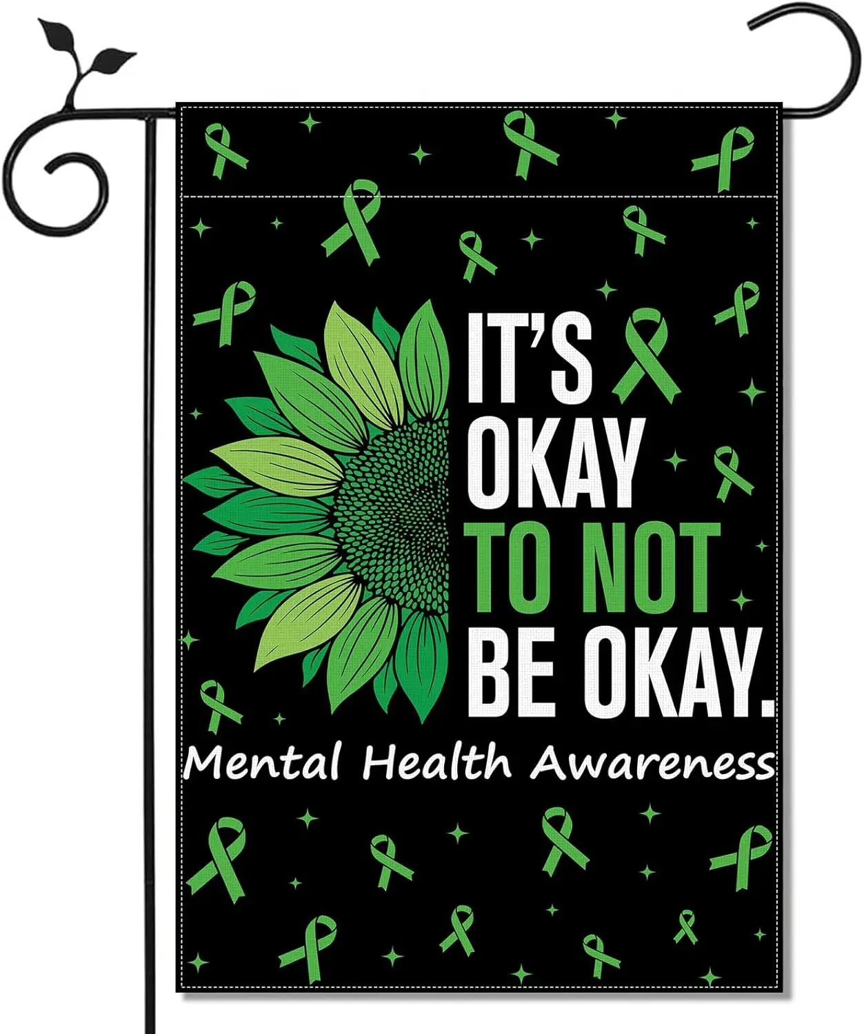 Mental Health Awareness Month Garden Flag Green Ribbon Sunflower May Motivational Decoration Lawn Yard Patio Front Outdoor D jjp