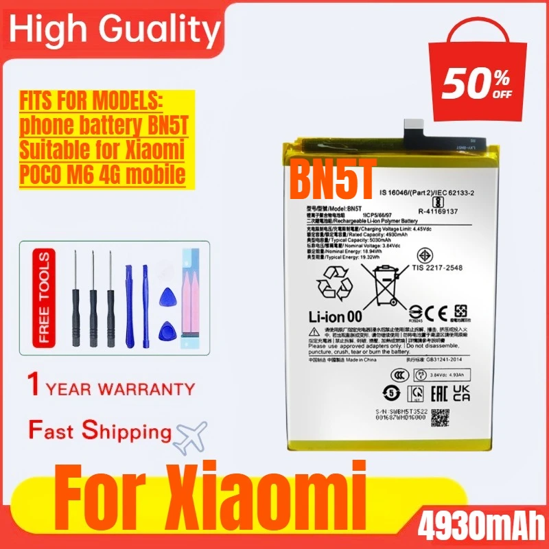

BN5T for Xiaomi POCO M6 4G Mobile Phone Battery Redmi Mobile Phone Battery High Capacity Battery Replacement Bateria with Tools