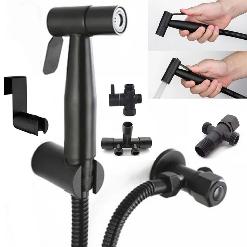 black Stainless Steel Toilet Bidet Sprayer Shower Head Clean washer muslim water hose Kit ducha wc Bathroom accessories B4