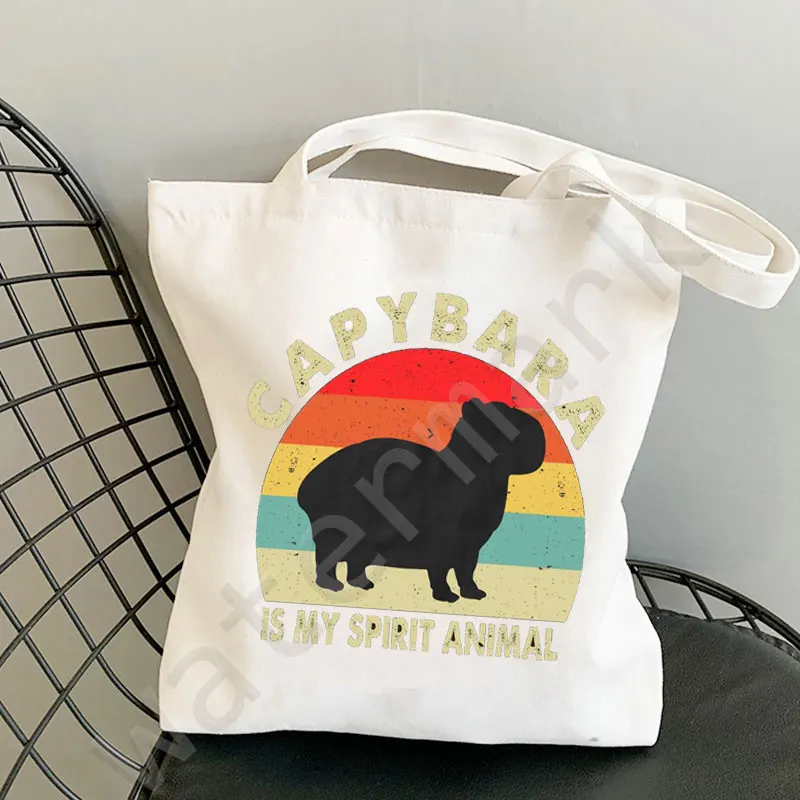 Capybara bonito lona tote bolsa feminina harajuku bolsas de ombro ulzzang shopper saco de impressão de lona animal dos desenhos animados bolsas