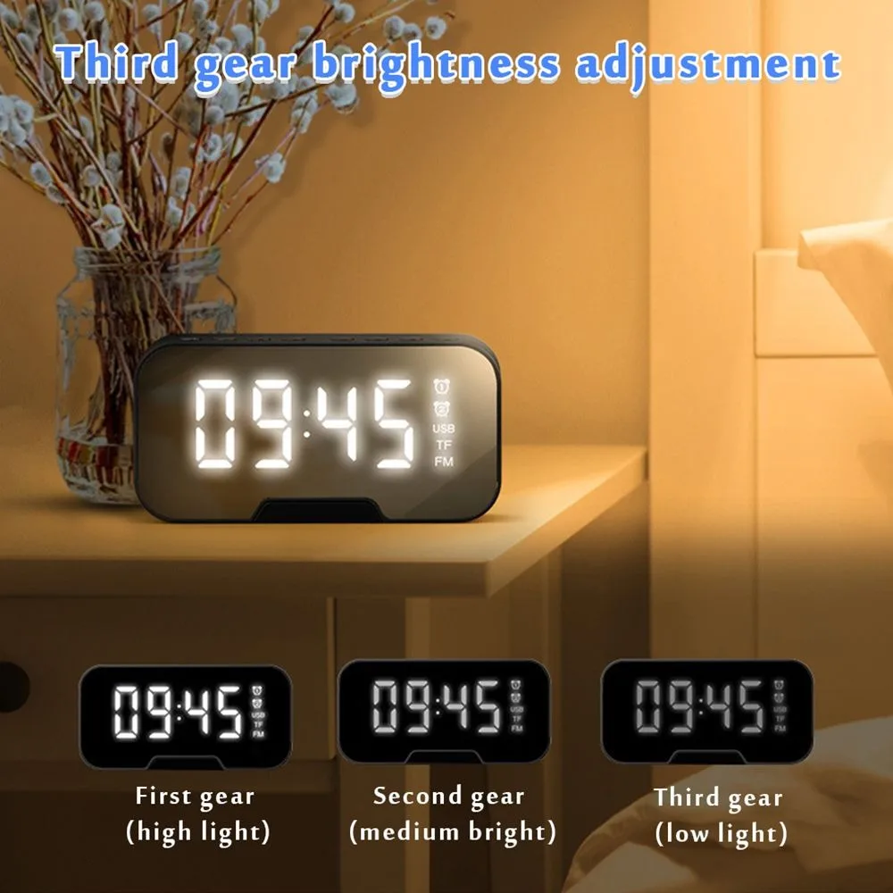 Multi-functional Alarm Clock Large LED Screen Display Bluetooth Bluetooth Speaker Mirror Surface USB Charging LED Digital Radio