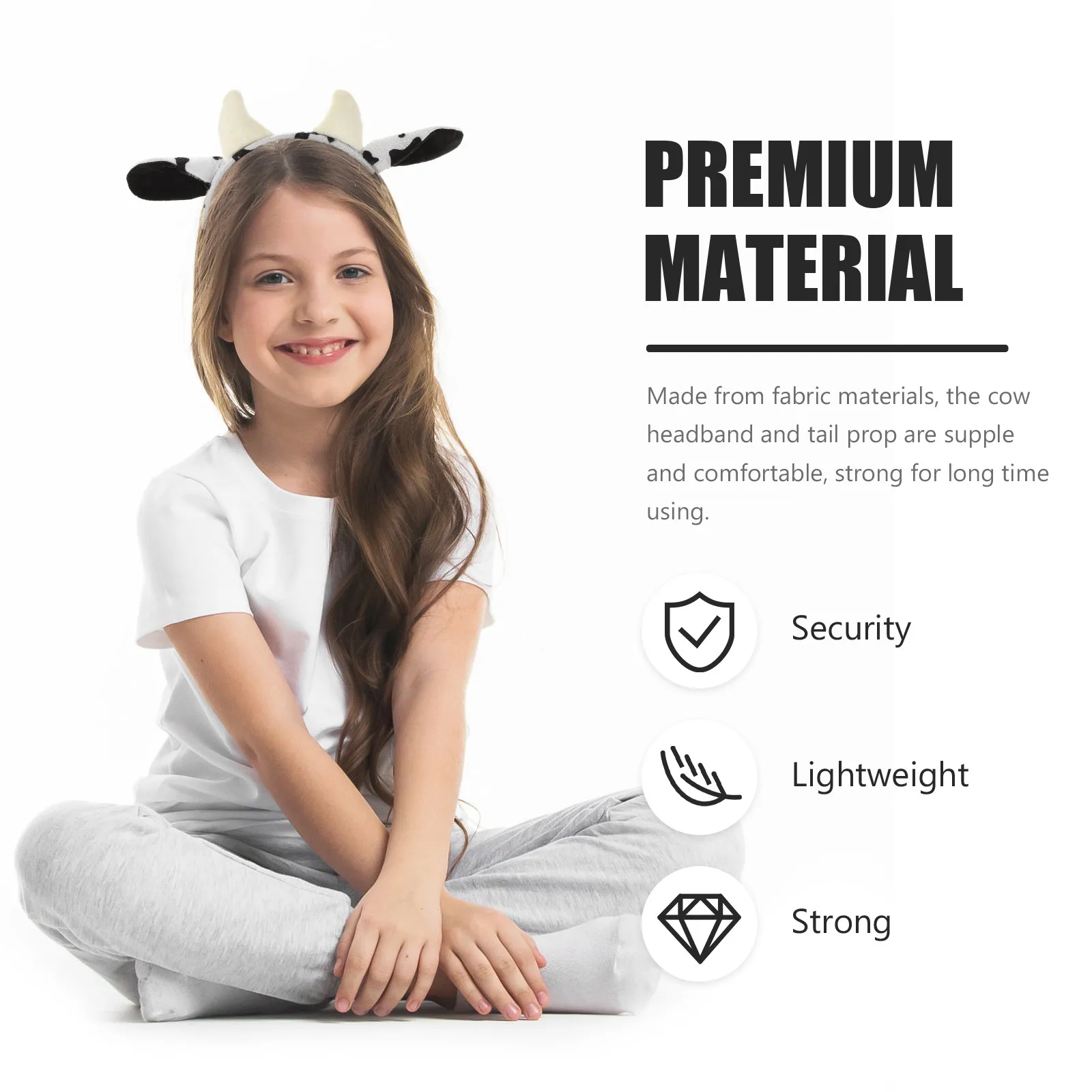 ชุดอุปกรณ์คอสเพลย์วัว 1 ชุด ประกอบด้วยที่คาดผม หาง และอุปกรณ์ประกอบฉาก ทำจากผ้าเนื้อนุ่ม เหมาะสำหรับงานปาร์ตี้ คอสเพลย์ แสดงบนเวที