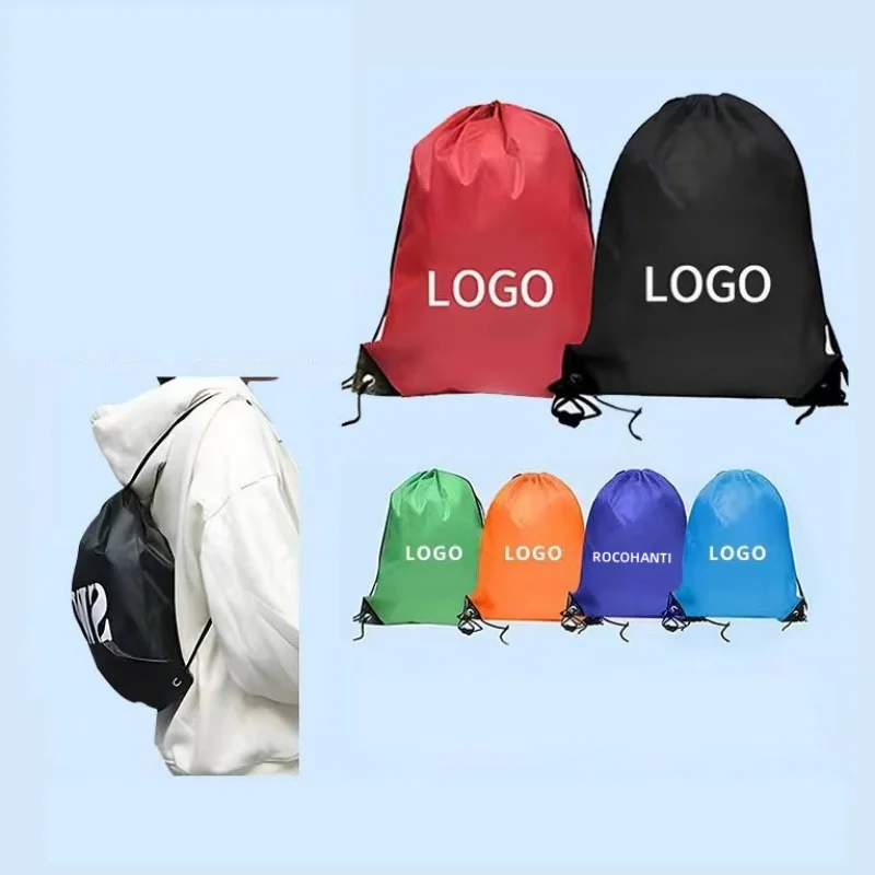 50PCS Custom Logo 210D Polyester Drawstring Bag Sports Soccer Ball Basketball Gym Bag Waterproof Drawstring Backpack