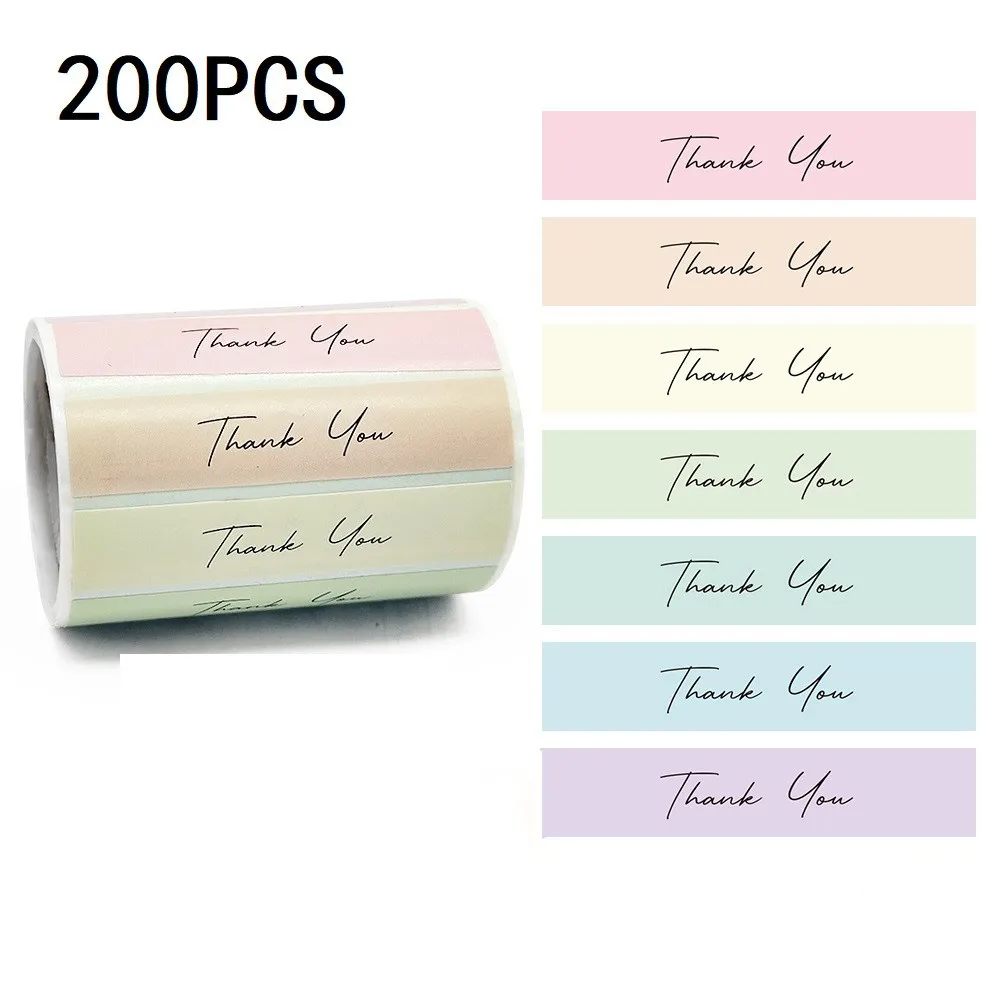 200Pcs Roll 1.5*7cm Rectangle English Thank You Seal Sealing Stickers Wedding Holiday Store Packaging Gift Label