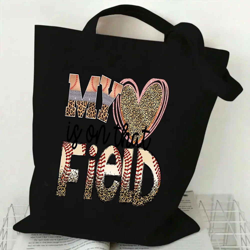 Leopard Stitch Baseball MOM Graphic Canvas Tote Bag Large Capacity Shoulder Handbag For Baseball Mama Sports Fan School Travel - view 3