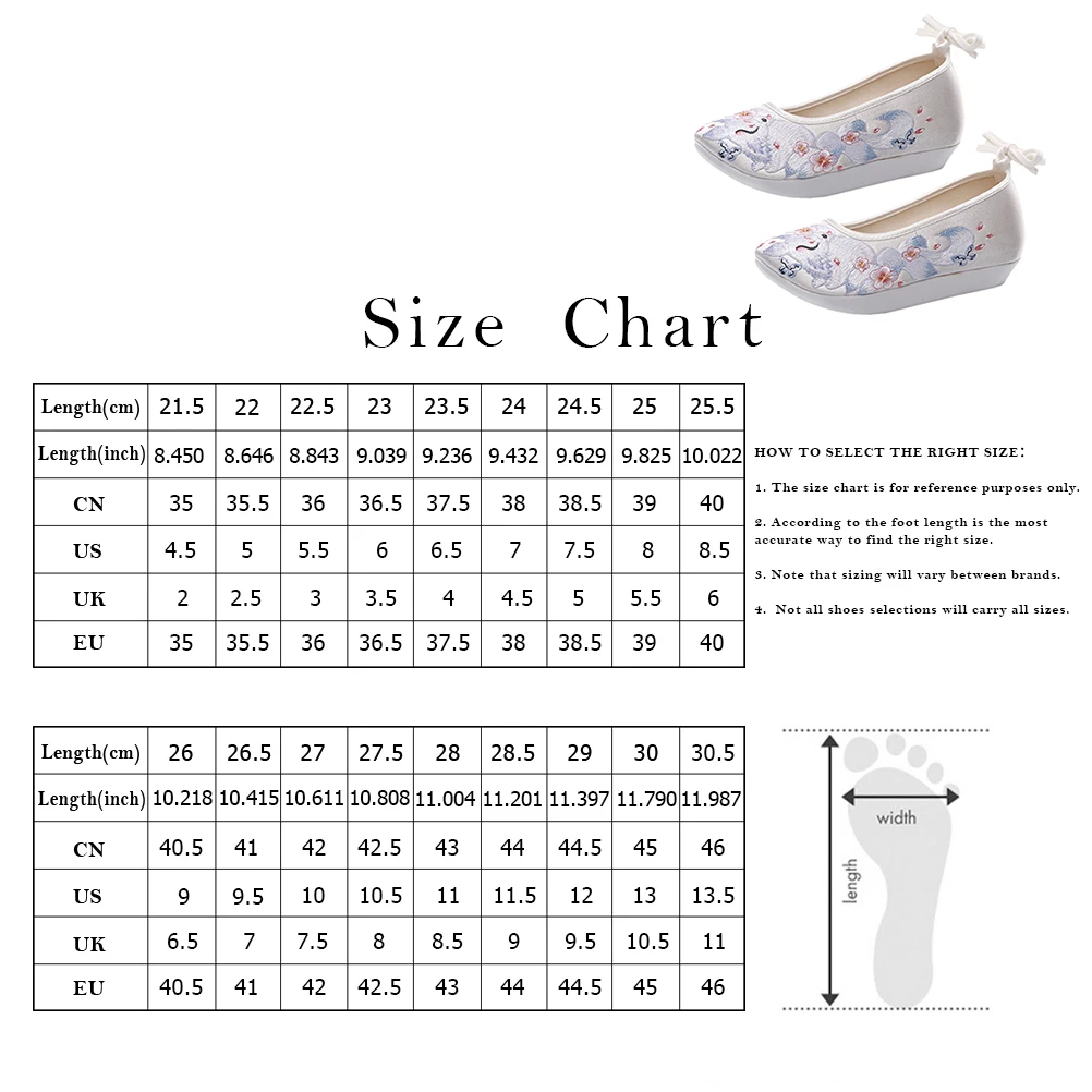 

1 Pair Hanfu Embroidered Cloth Shoes Thick Sole Chinese Style Silk Slip-On Performance Shoes For Women Ethnic Dance Costume