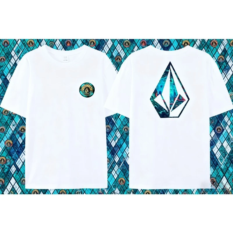 2025 الصيف سبج الأسبستوس قصيرة الأكمام بلوزة فضفاضة تنفس موضة عالية 100% القطن الخالص تي شيرت مطبوع