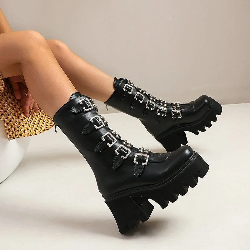 2024 Brand Punk Women Boots Ladies Cosplay High Boots Comfort Long Tube Leather Boots Platform Wedges Women Shoes Gothic Style