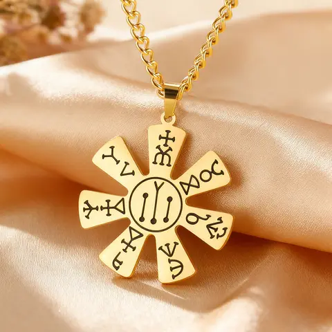 Dawapara Pliska Rosette Necklace for Men Women Medieval Bulgarian Mystic Amulet Witchcraft Jewelry Stainless Steel Necklace