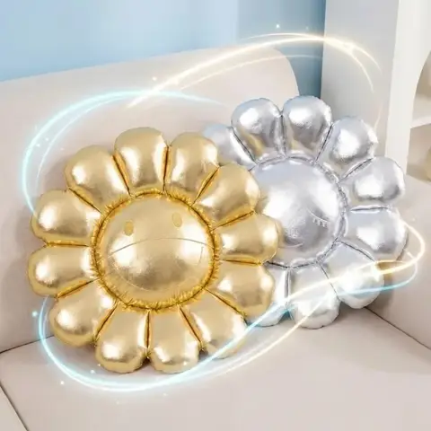 Sunflower Plush Pillow Gold Silver Flower Cushion Polyester Cotton Stuffed Sofa Seat Back Cushion Office Rest Bolster Room Decor