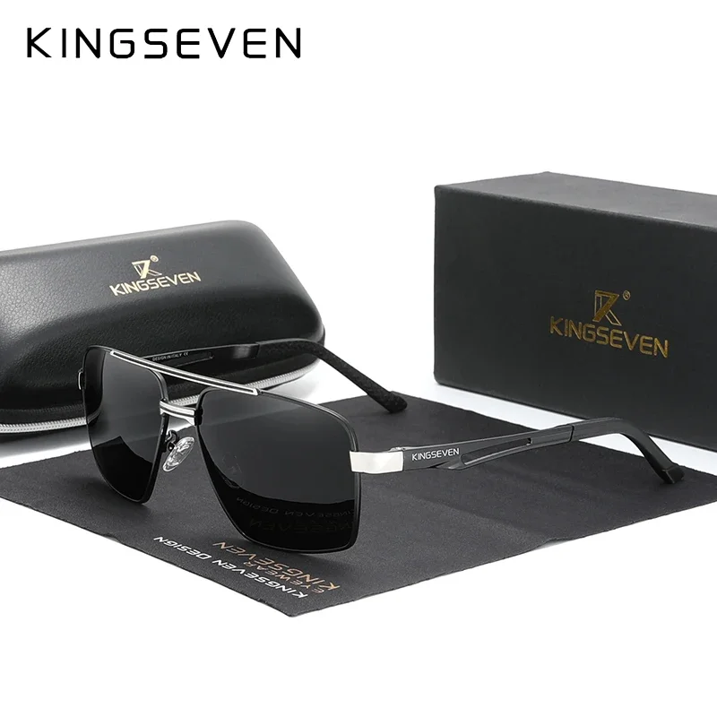 KINGSEVEN-gafas de sol polarizadas con espejo de piloto para hombre y mujer, lentes de sol masculinas con montura a la moda para conducir