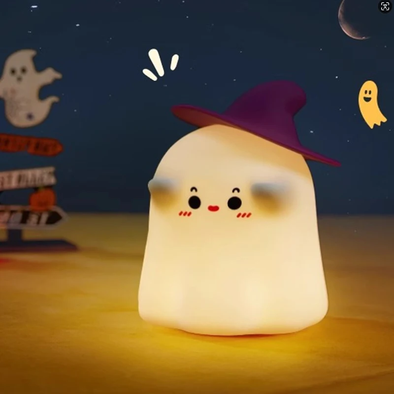 Funny Silicone Ghost Night Light Dimmable Rechargeable Touch Lamp For Kids Room Halloween Table Decor