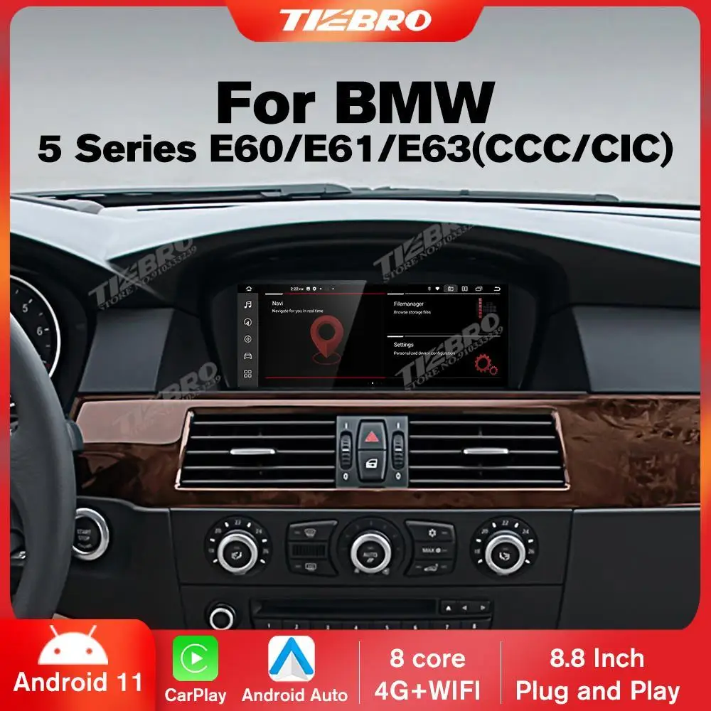 

TIEBRO 8.8inch 1280*480P Car Radio For BMW 5 Series E60 E61 E62 E63 CCC CIC System GPS Carplay BT Auto Multimedia Player 4G+WIFI