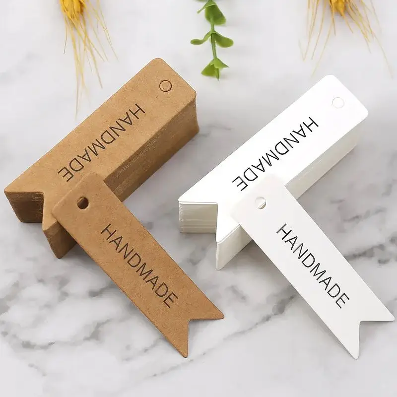 

100pcs Handmade Paper Tags White Kraft Paper Cards Garment Shoes Gift Boxes Hang Tag Scrapbooking DIY Crafts Packaging Supplies