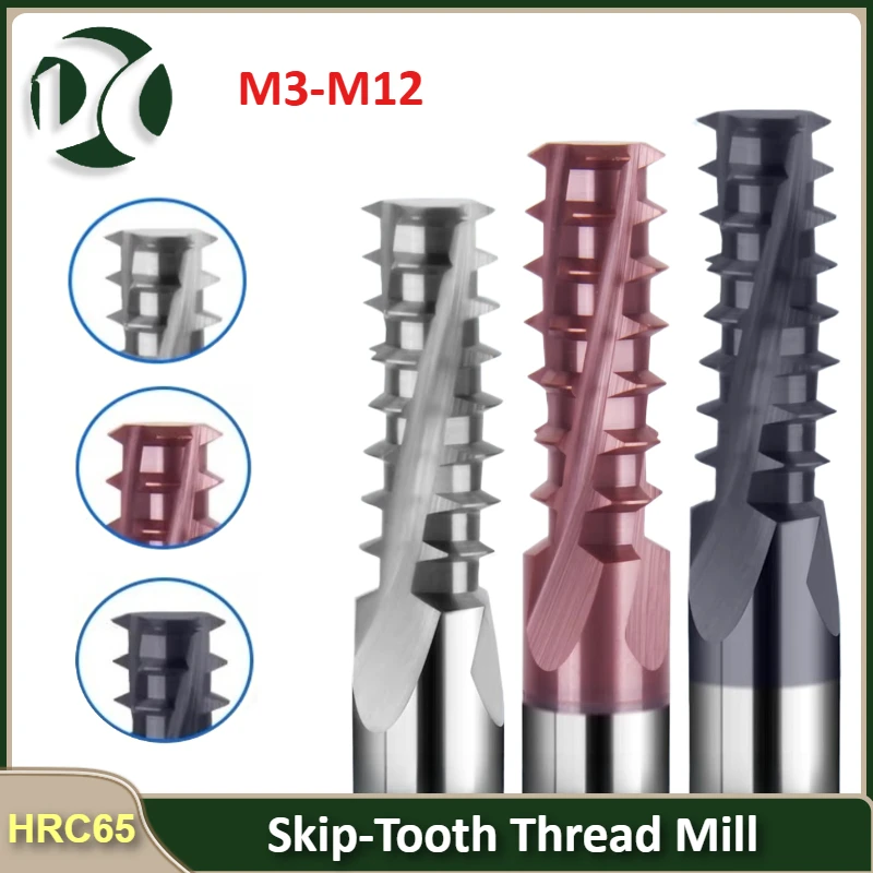 

Skip-Tooth Thread Mill, HRC65, Balzers Nano Coating, for CNC High-Speed Milling, 60° ThreadAngle, Sizes M3-M12