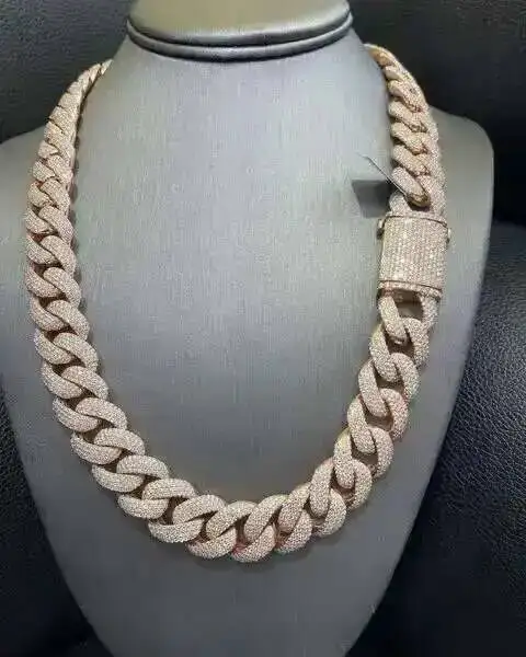 

Роскошная кубинская цепочка в стиле хип-хоп, рэпер, серебро 925 пробы, ширина 18 мм, трехрядный муассанит, бриллиант, Майами Ice Out, кубинская цепочка, ожерелье