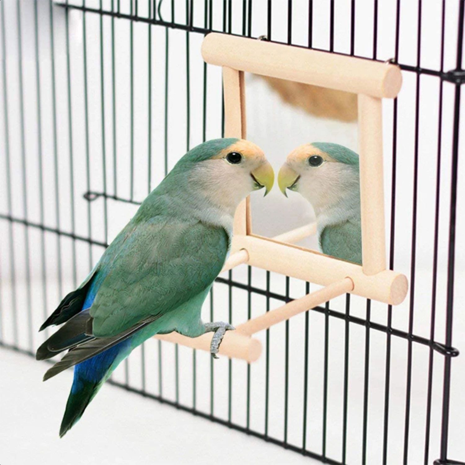 

Explore the Mesmerizing and Stimulating Wooden Mirror Toy for Your Feathered Friend's Playtime. Delight in Endless Reflection, P