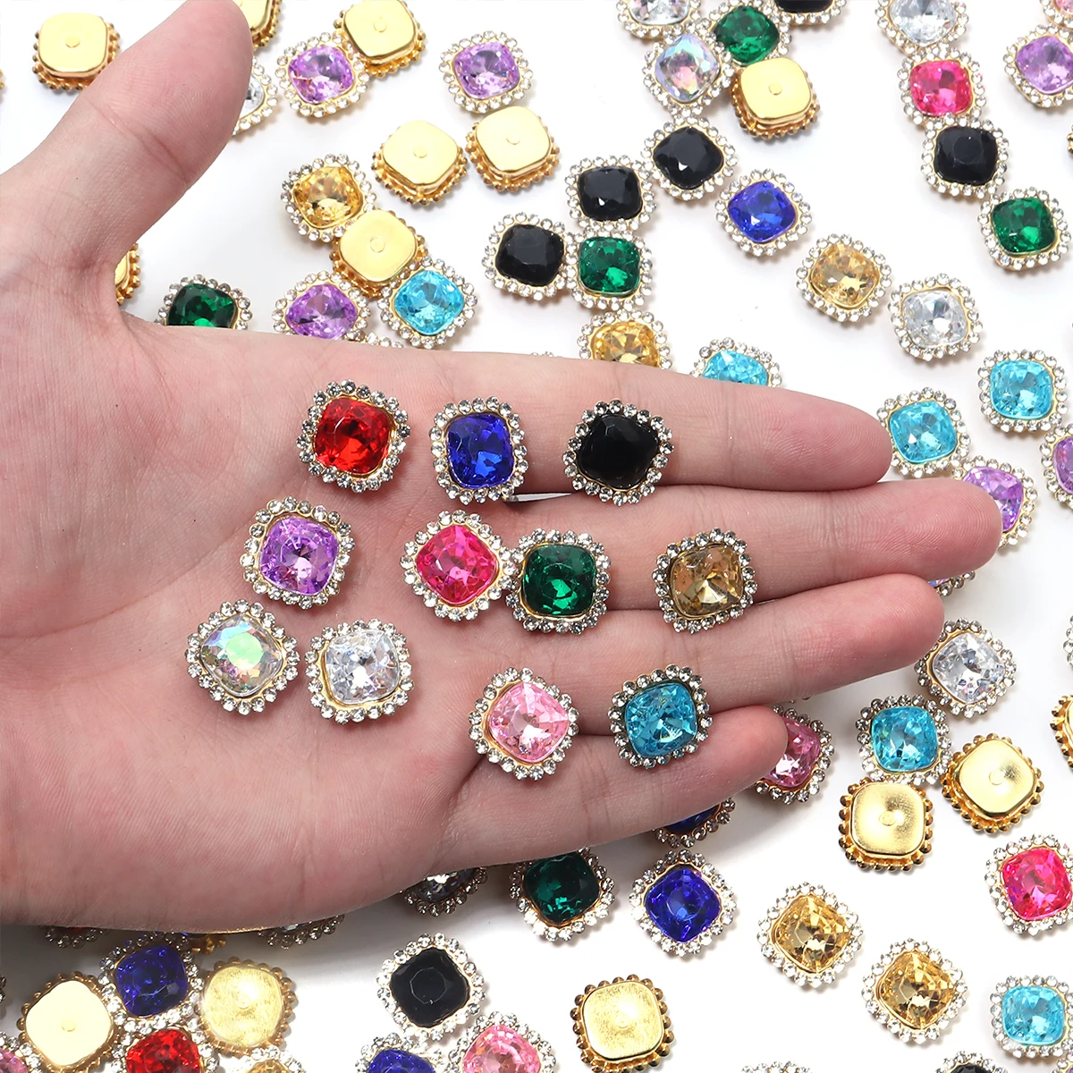 20Pcs 14x14mm Sunflower Rectangular Rhinestones Acrylic Sewing Accessories DIY Clothing Accessories Decorative Jewelry Supplies