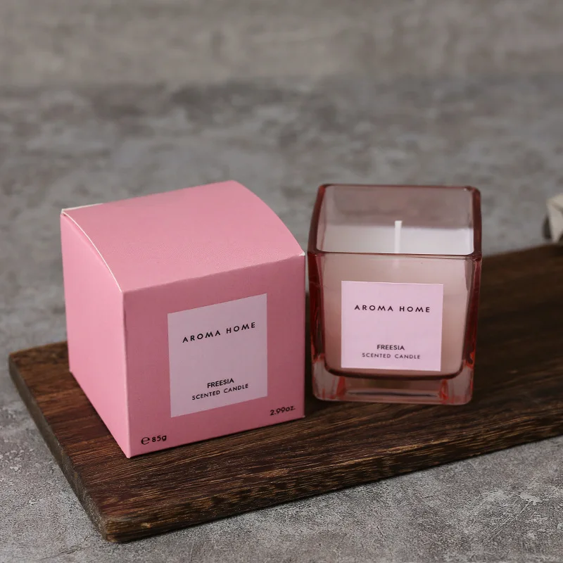 Ins Style Vintage Square Glass Jar Scented Candle Essential Oils Soy Wax Candle Aromatherapy Home Decoration Birthday Xmas Gift