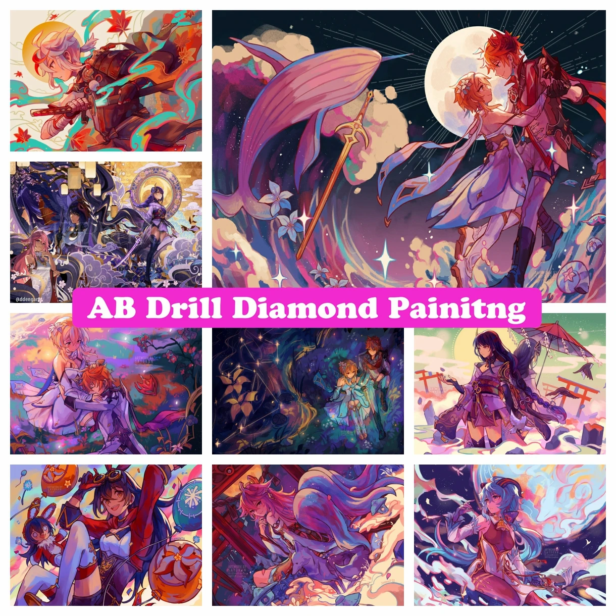 Genshin Impact 5D DIY AB Diamond Painting Mosaic Embroidery Game Cartoon Girl Yae Miko Cross Stitch Handmade Crafts Home Decor